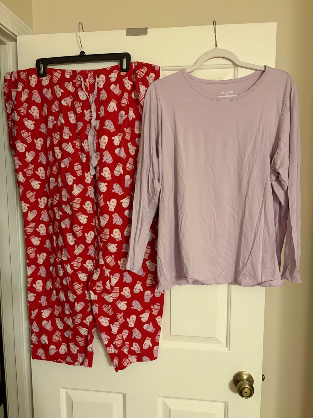 Lands' End Lavender Long-Sleeve Top with Red Printed Pajama Pants
